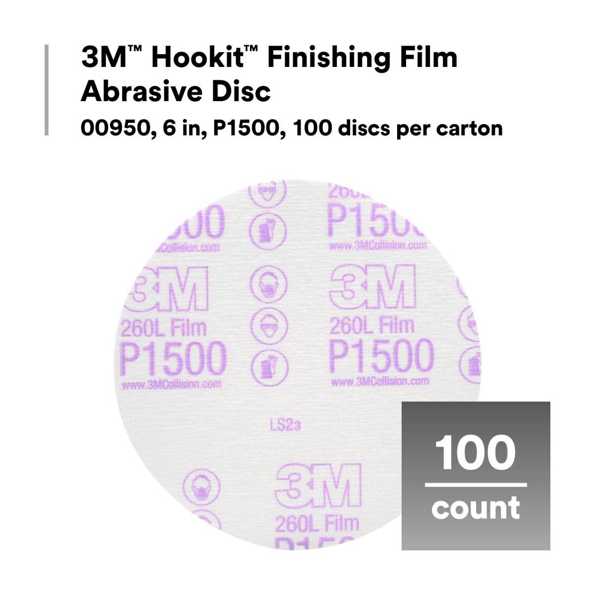 3M 260L 00950 Hookit Finishing Film Abrasive Disc, Aluminum Oxide, P1500, White, 6 in, Clear Coat Sanding, Paint Finishing, Defect Removal (7000000566) (400 Pack) - 5