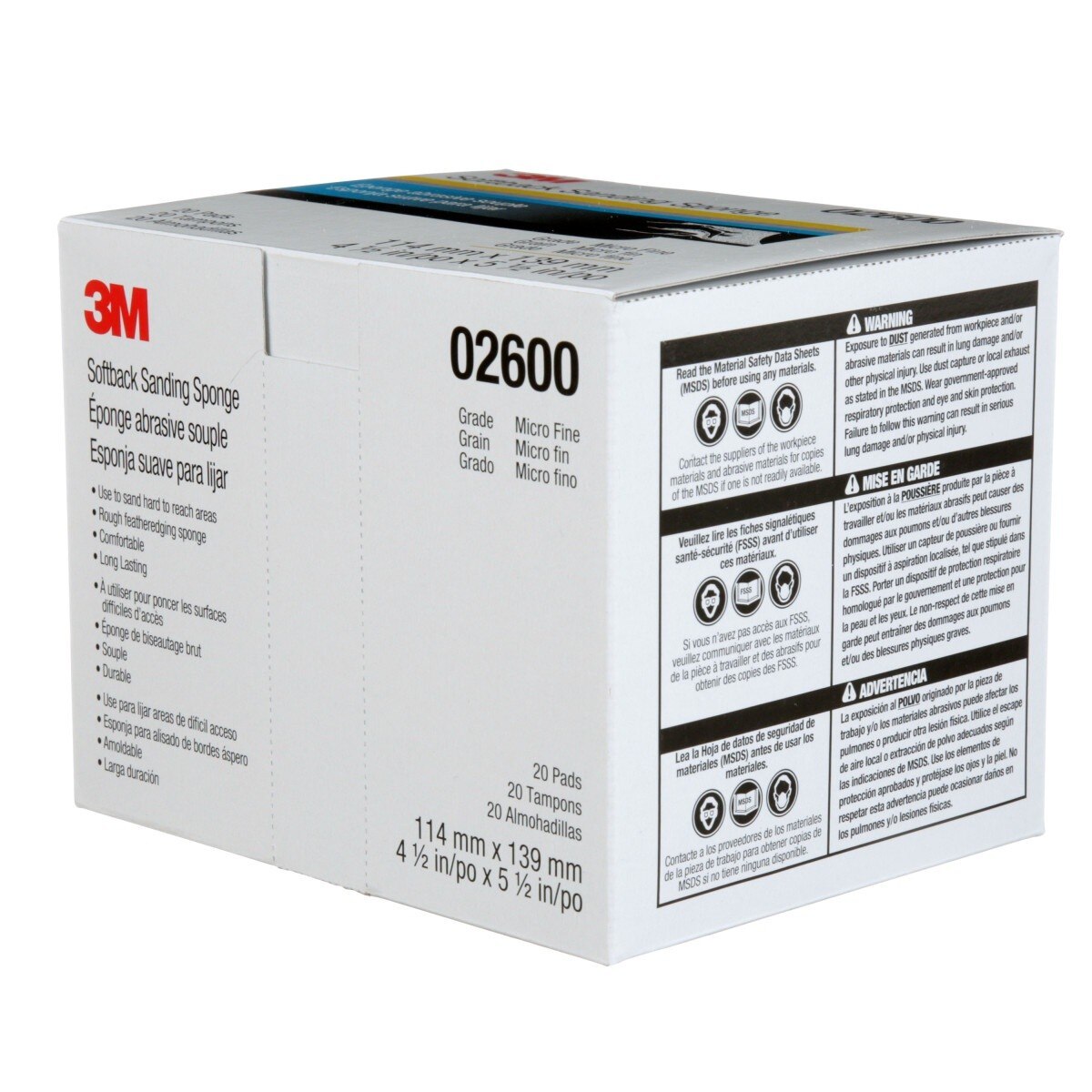 3M 2600 Softback Sanding Sponge, Microfine Grit, Gray, 4-1/2 in x 5-1/2 in (7000000591) (120 Pack) - 10