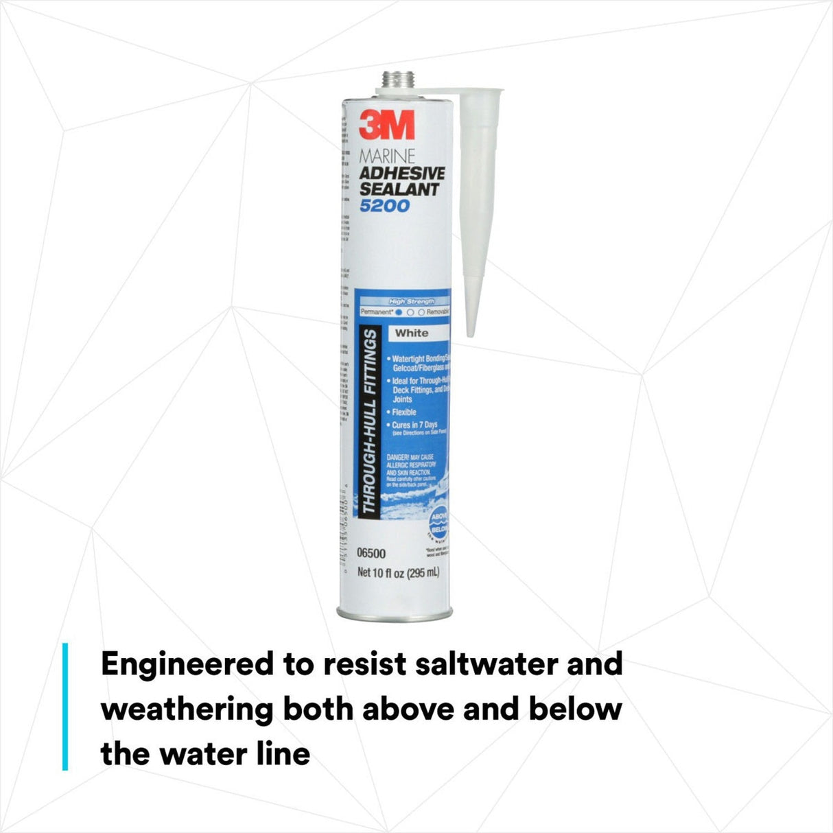 3M 06500 09499 5200 Marine Adhesive Sealant White 10 fl oz Cartridge Permanent Above and Below Waterline (7000000623) (12 Pack) - 7