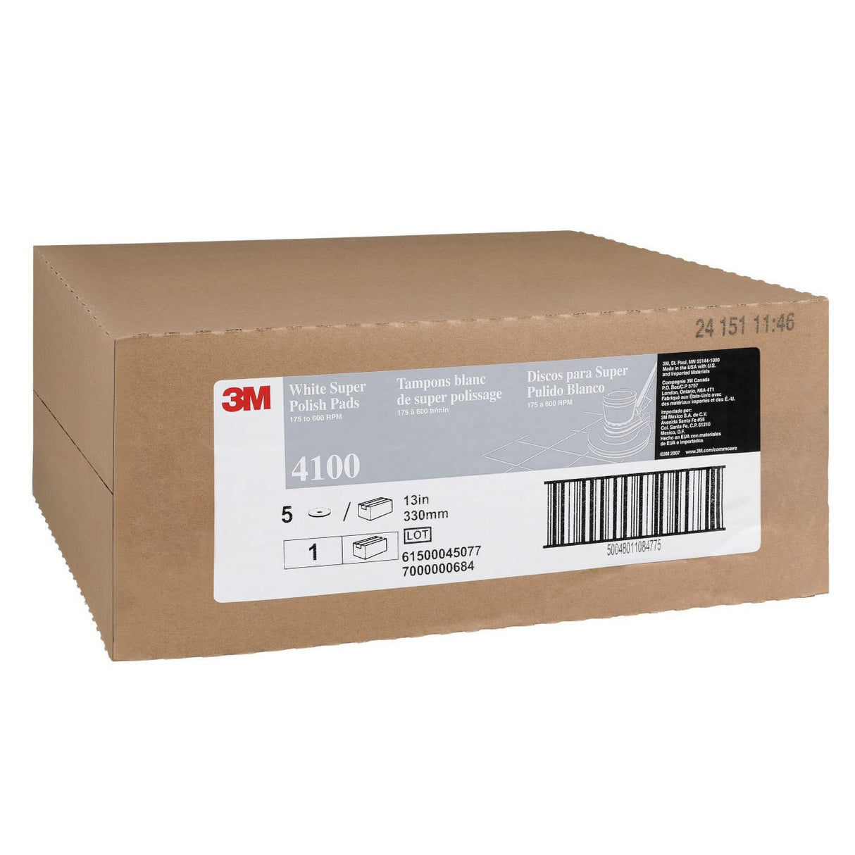 3M 4100 White Super Polish Pad, White, 13 in (7000000684) (5 Pack) - 3