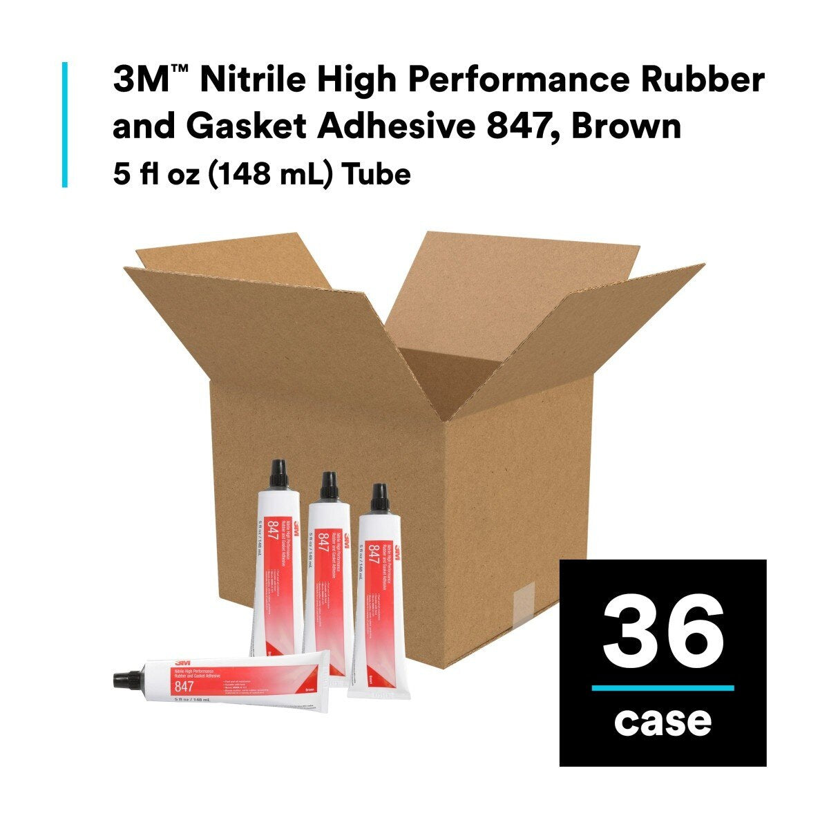 3M Nitrile High Performance Rubber and Gasket Adhesive 847, Brown, 5 oz Tube (847) (7000000794) - (36Pack) - 8