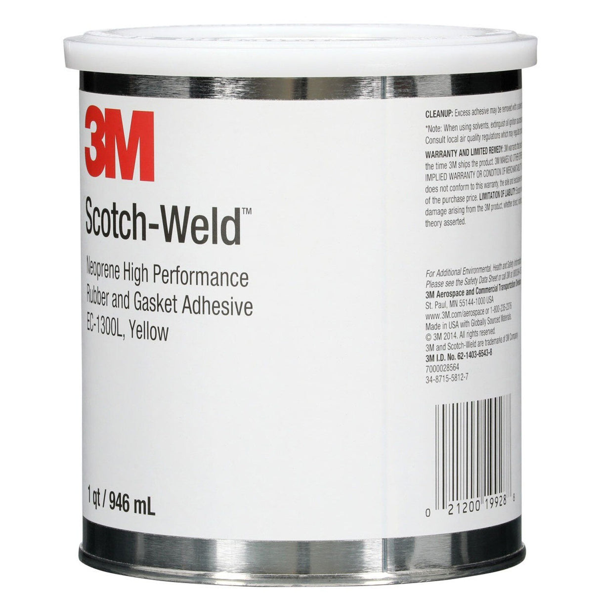 3M 1300 Scotch Neoprene Rubber and Gasket Adhesive, Yellow, 1 Quart Can (1300L) (7000000806) - (12Pack) - 3
