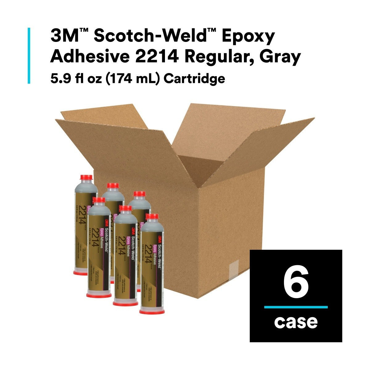 3M 2214 Scotch-Weld Epoxy Adhesive, Regular, Gray, 6 fl oz Cartridge (7000000811) - (6Pack) - 2