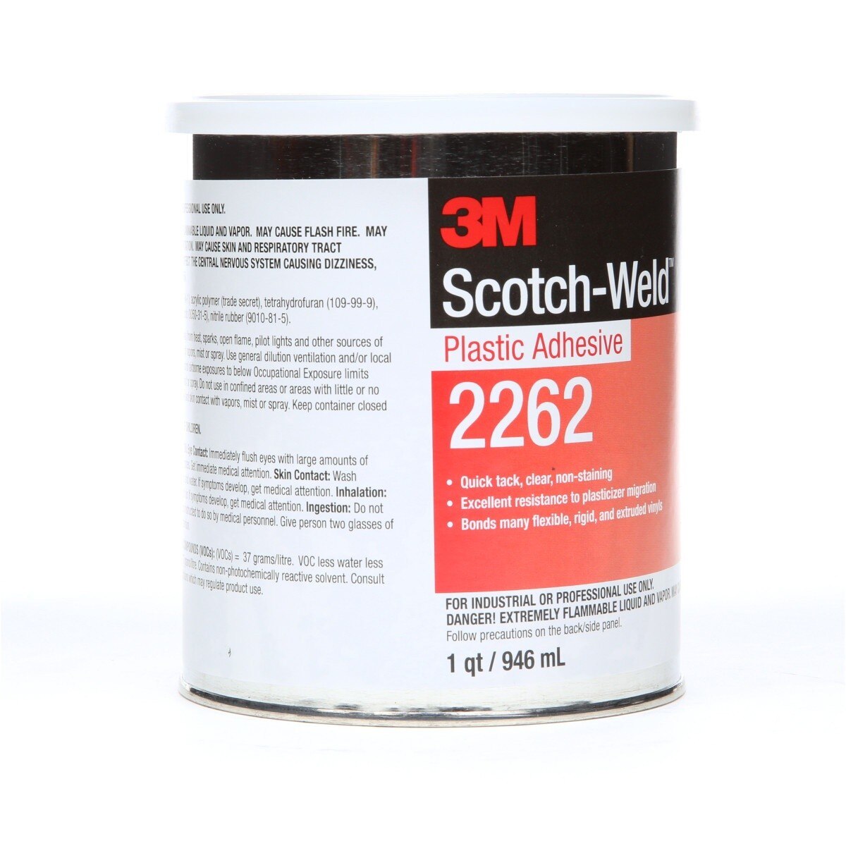 3M 2262 Plastic Adhesive Clear 1 Quart Canister (7000000818) - (12Pack) - 2