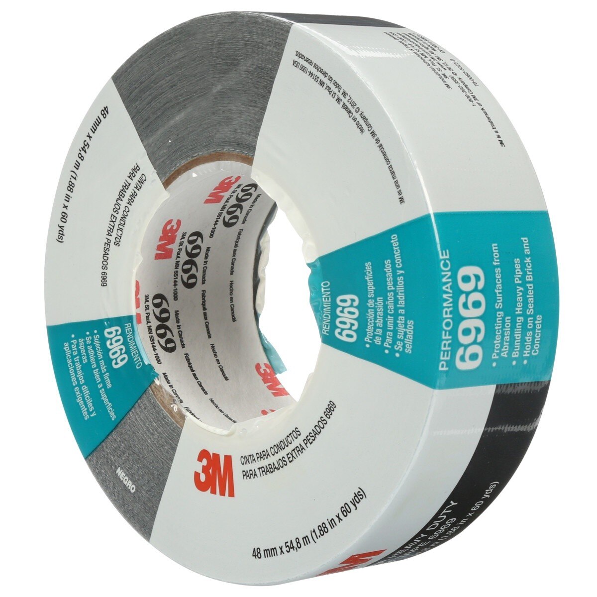 3M 6969 Extra Heavy Duty Duct Tape, Black, 48 mm x 54.8 m, 10.7 mil (7000001232) - (24Pack) - 4