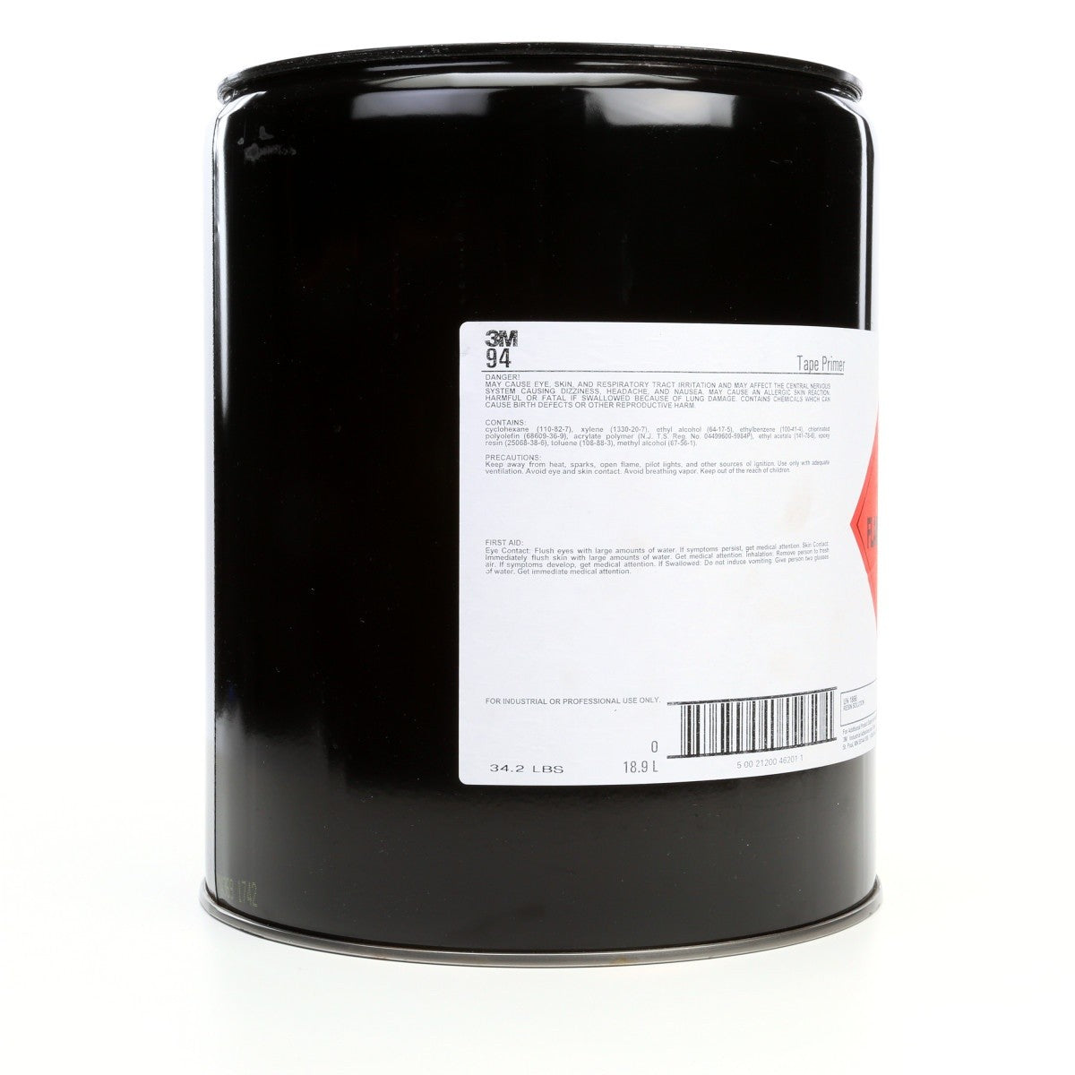 3M 94 Tape Primer, Light Yellow, 5 Gallon Pail for Adhesion Promotion on Plastics, Rubber and Metals (7000001579)