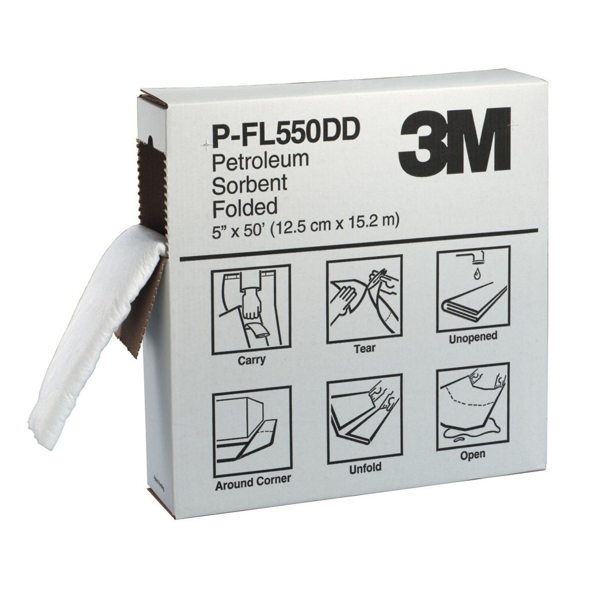 3M P-FL550DD Petroleum Sorbent Folded, Oil-Only, 5 in x 50 ft, White, Perforated every 16 in (7000002025) - (3Pack)