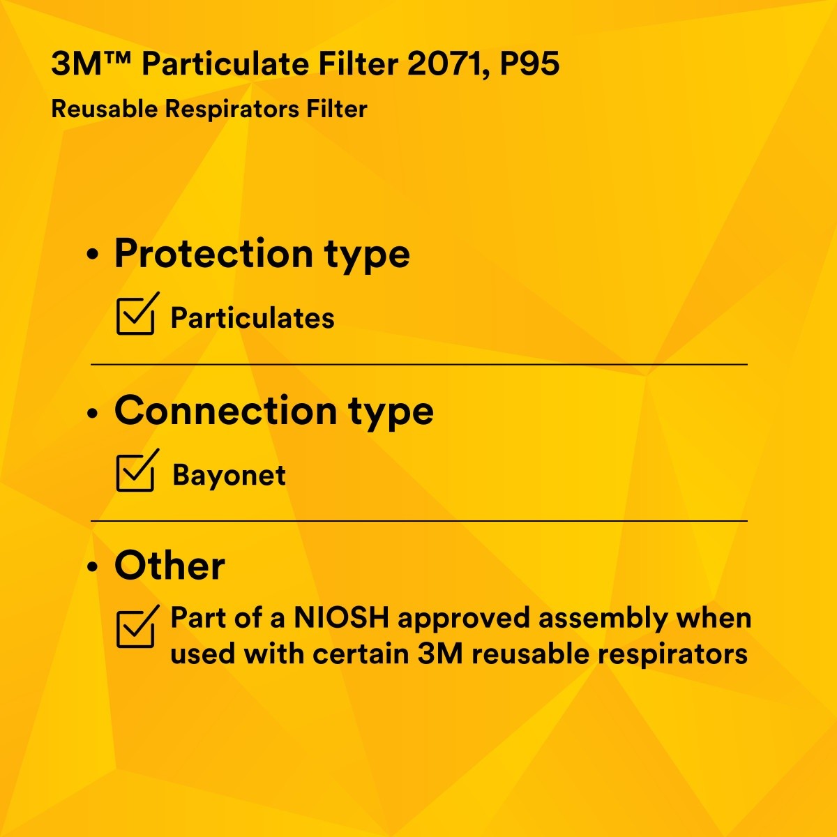 3M 2071 54356 Particulate Filter P95 Bayonet Reusable Respirator Filter (7000002058) (100 Pack) - 10