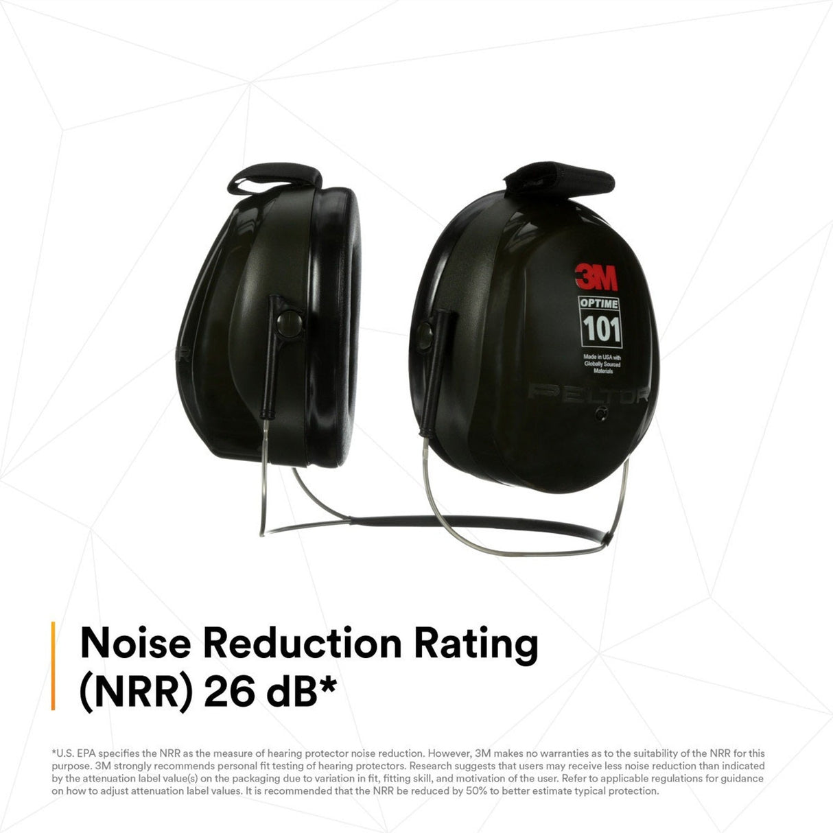 3M 7000002329 PELTOR Optime 101 Behind-the-Head Earmuffs, 26 dB NRR, H7B (10 Pack) - 7