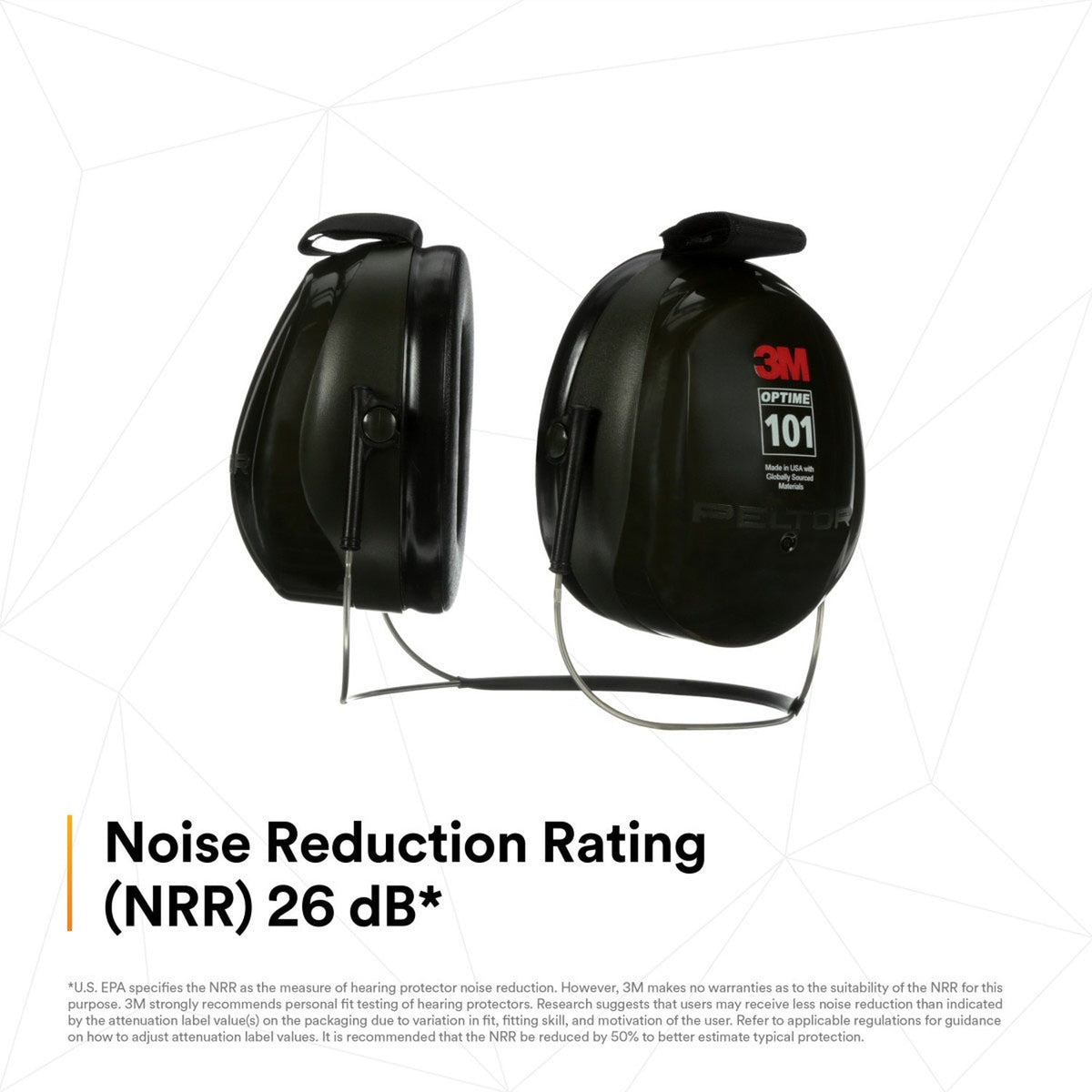 3M 7000002329 PELTOR Optime 101 Behind-the-Head Earmuffs, 26 dB NRR, H7B (10 Pack) - 7