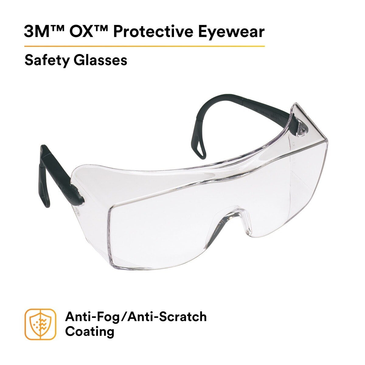 3M 62226 OX Protective Eyewear 2000, 12166-00000-20 Clear Anti-Fog Lens, Black Secure Grip Temple (7000002373) - (20Pack) - 2