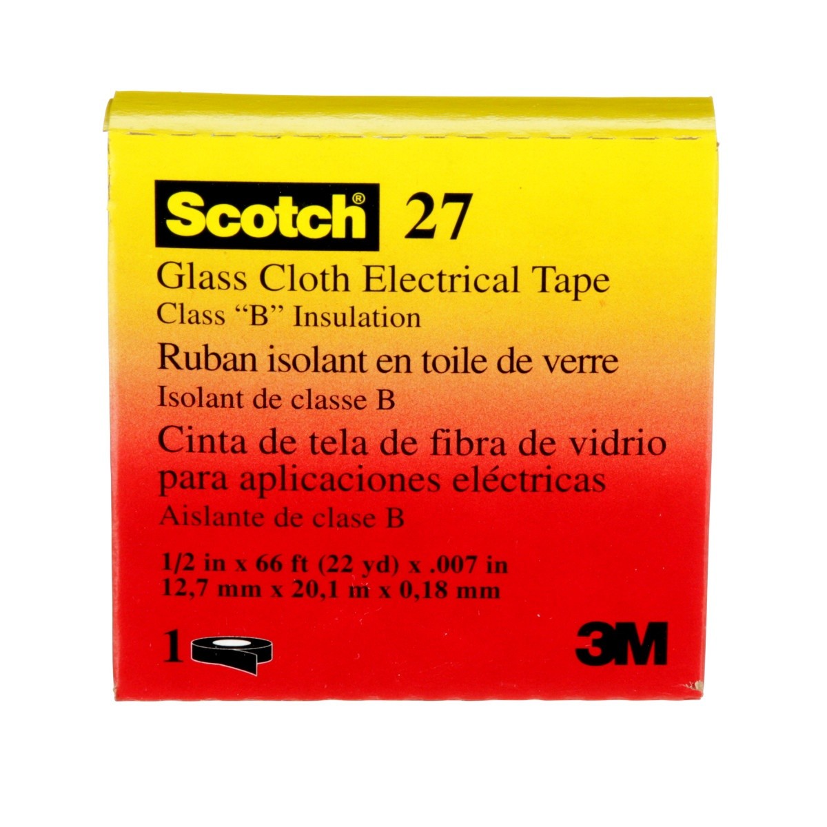 3M 27-1/2"X66' Scotch Glass Cloth Electrical Tape, 1/2 in x 66 ft, 7 mil, White, Rubber Adhesive, High Temperature (7000005814) - 10