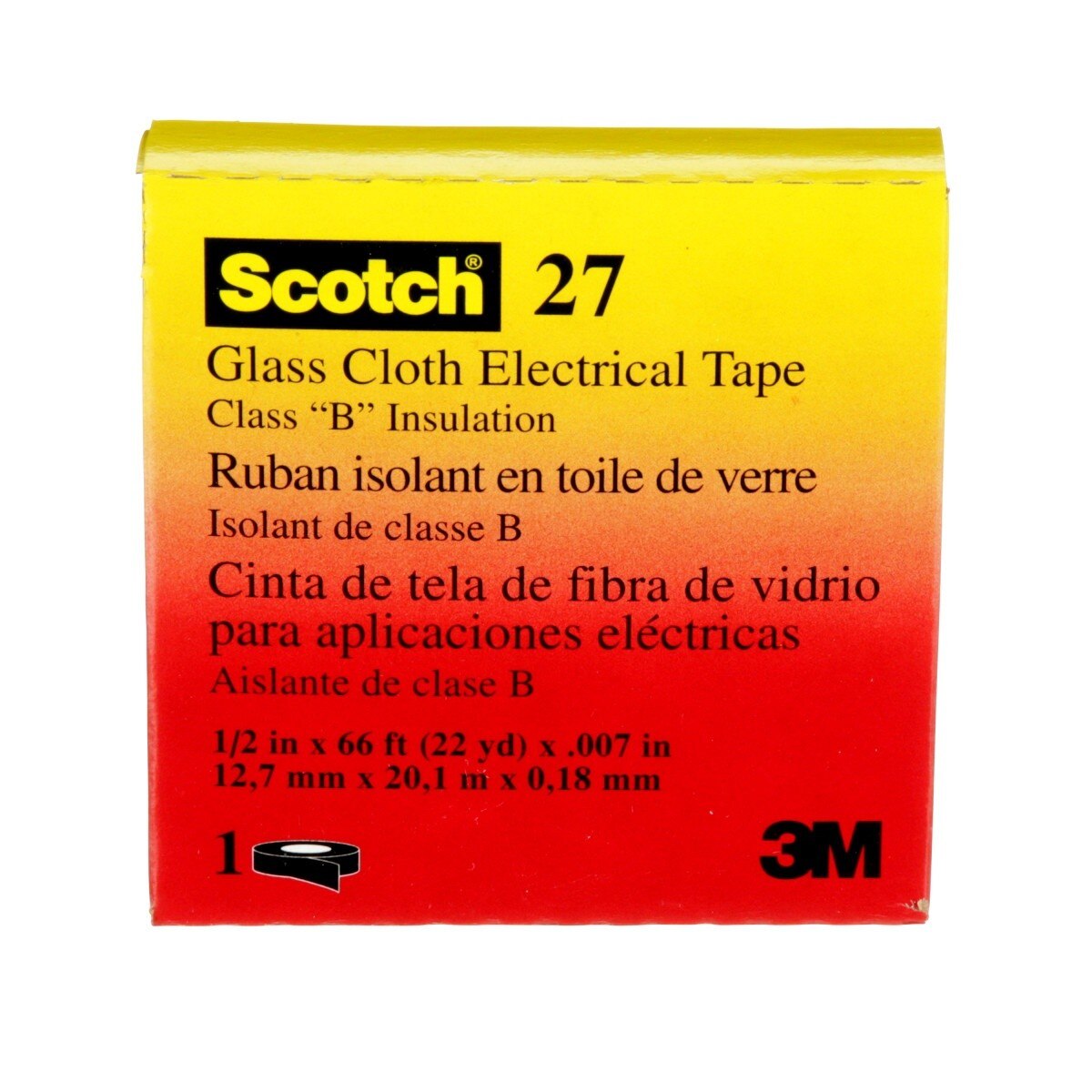 3M Scotch Glass Cloth Electrical Tape 27, 1/2 in x 66 ft, 7 mil, White, Rubber Adhesive, High Temperature (27-1/2"X66') (7000005814) - (10Pack) - 10