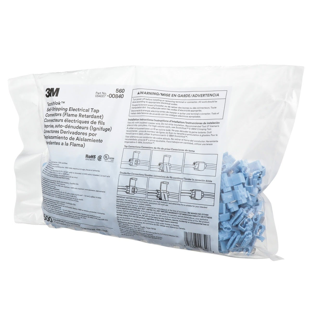 3M 560-BULK Scotchlok Electrical IDC, Light Blue, 18?16 AWG (solid/stranded), 14 AWG (stranded) (7000005878) (5000 Pack) - 8