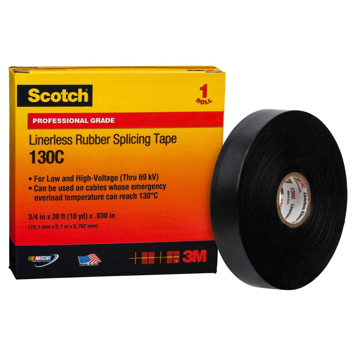 3M 130C Scotch Linerless Rubber Splicing Tape, 3/4 in x 30 ft, Black (130C-3/4X30FT) (7000006085) (24 Pack) - 2