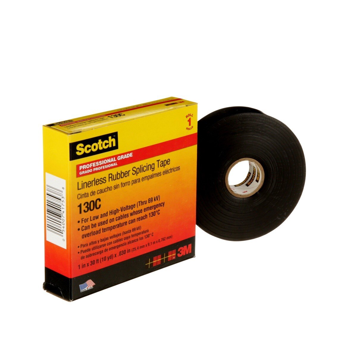 3M Scotch Linerless Rubber Splicing Tape 130C, Black, 1 in x 30 ft, 30 mil, Self Fusing, UV Resistant (130C-1X30FT) (7000006090) - (24Pack) - 4
