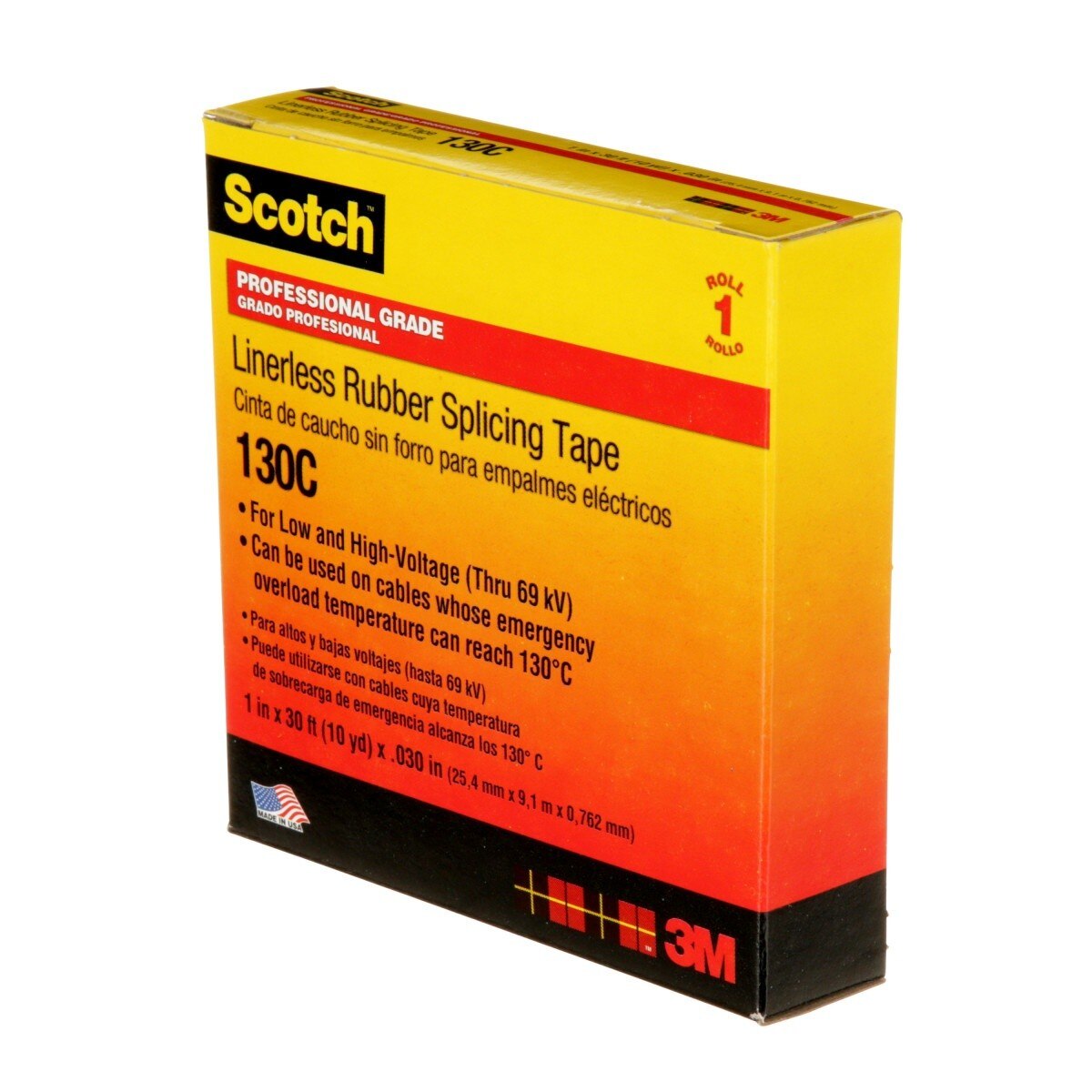 3M Scotch Linerless Rubber Splicing Tape 130C, Black, 1 in x 30 ft, 30 mil, Self Fusing, UV Resistant (130C-1X30FT) (7000006090) - (24Pack) - 8