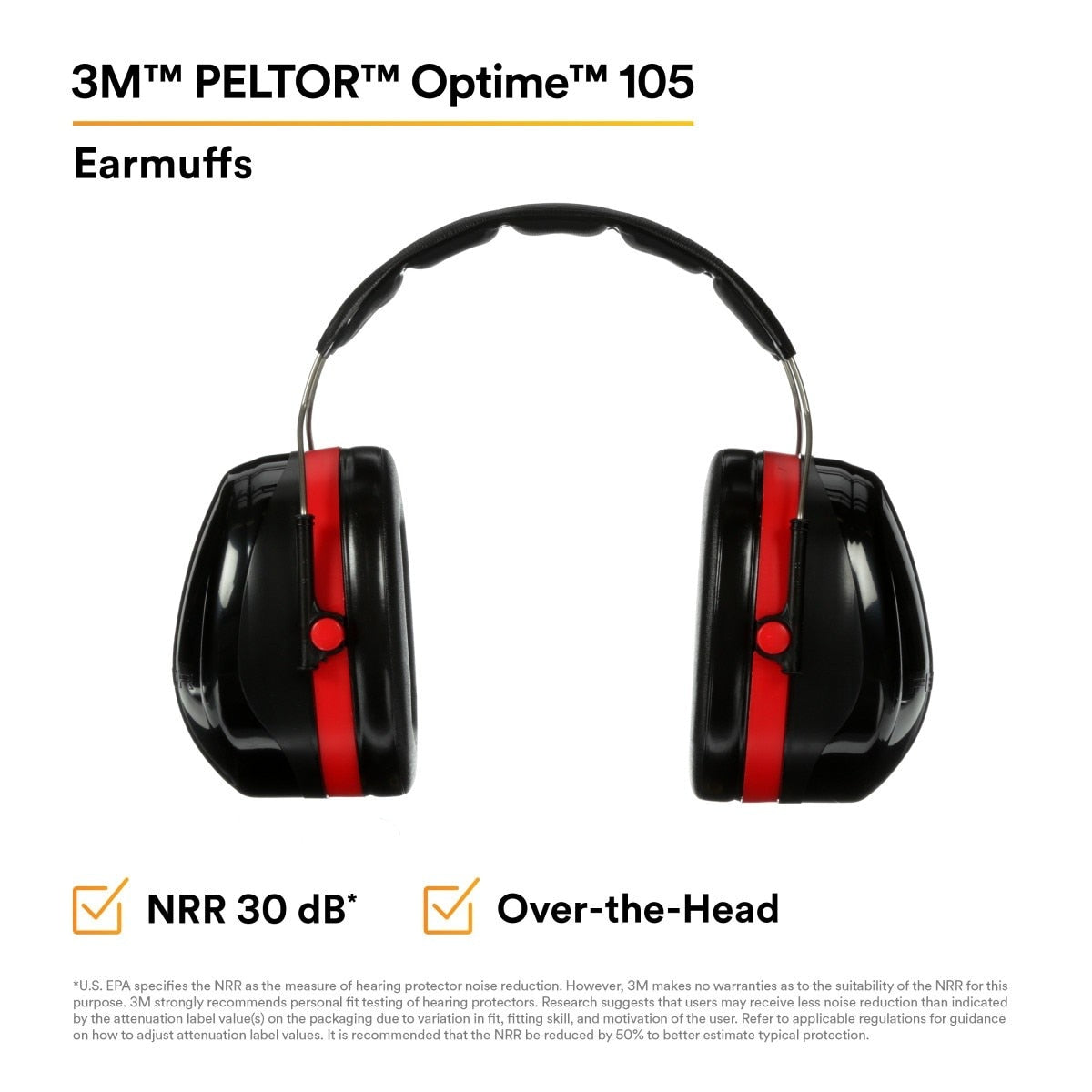 3M 7000009665 PELTOR Optime 105 Over-the-Head Earmuffs, NRR 30 dB (1 Count) (10 Pack) - 5