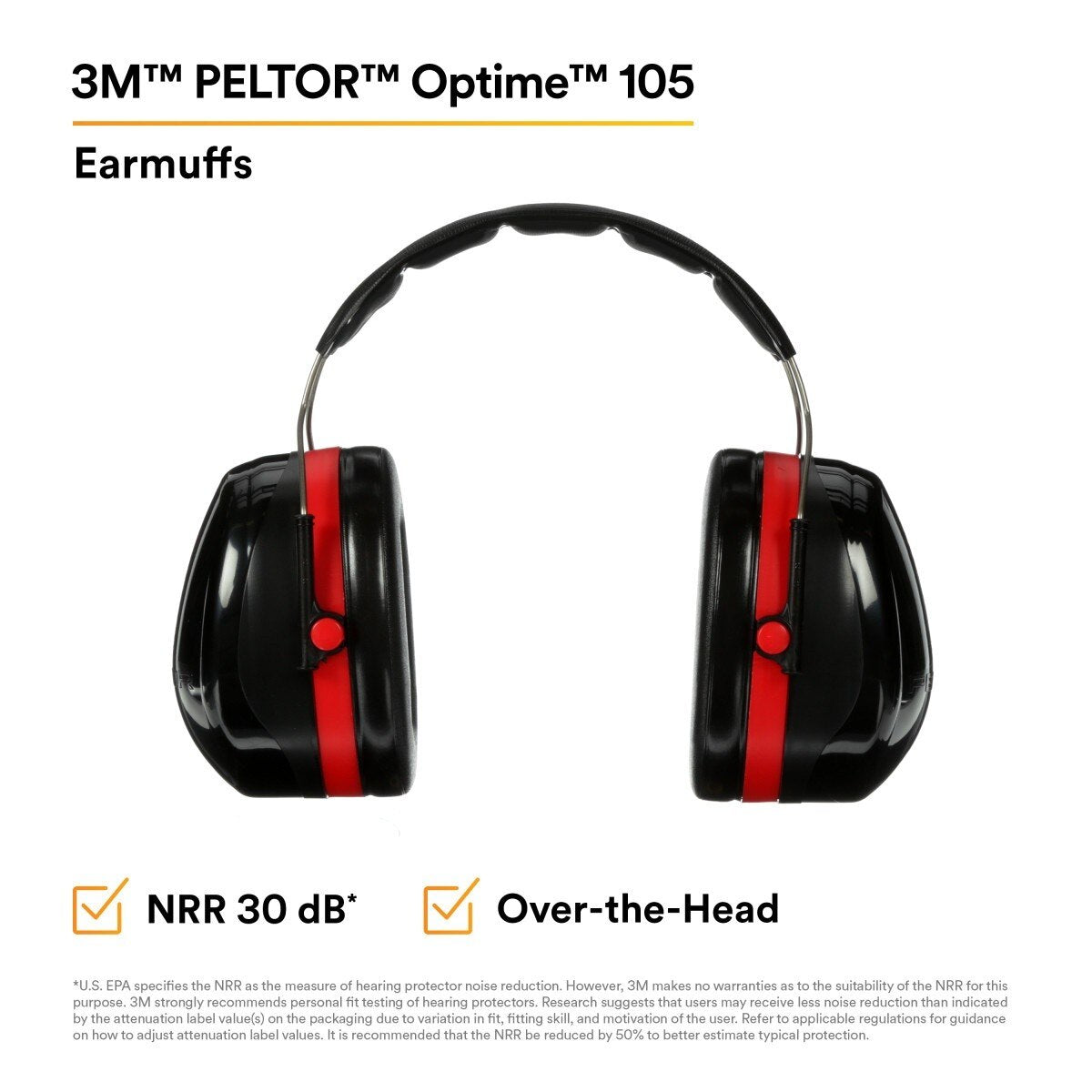 3M 7000009665 PELTOR Optime 105 Over-the-Head Earmuffs, NRR 30 dB (1 Count) - (10Pack) - 5