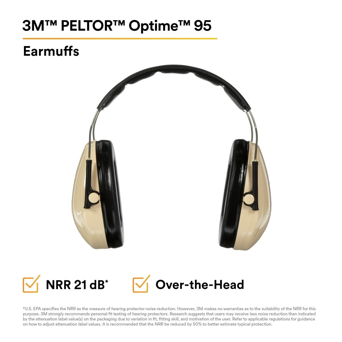 3M H6A/V PELTOR Optime 95 Over-the-Head Earmuff, NRR 21 dB (7000009667) - 2