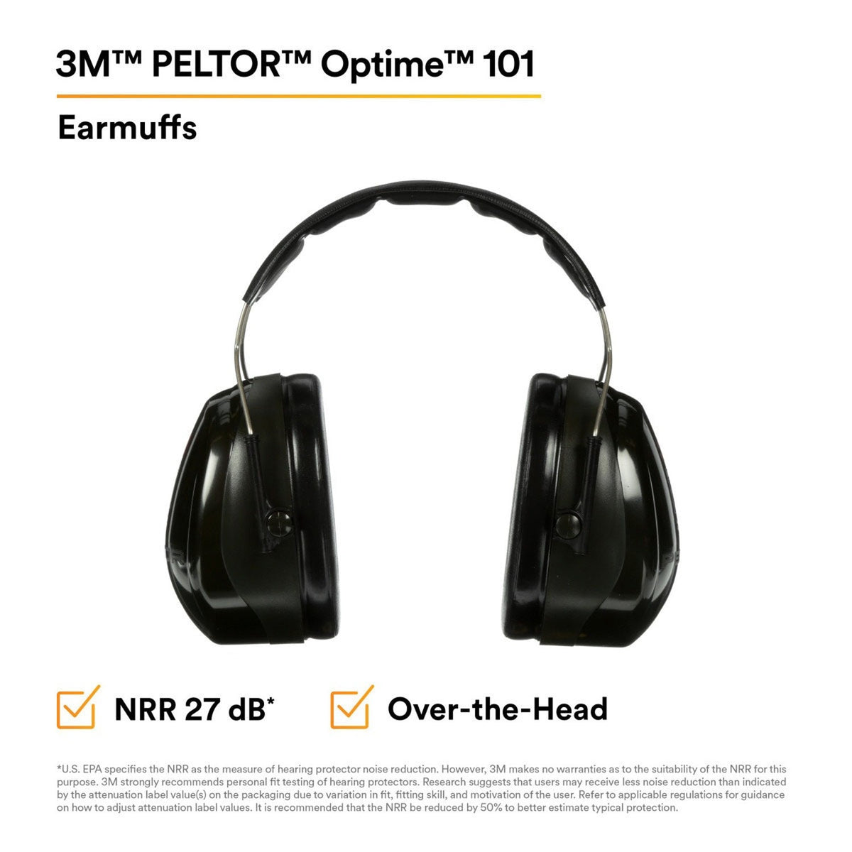 3M H7A 8071 PELTOR Optime 101 Over-the-Head Earmuffs 27 dB NRR (7000009669) - 5