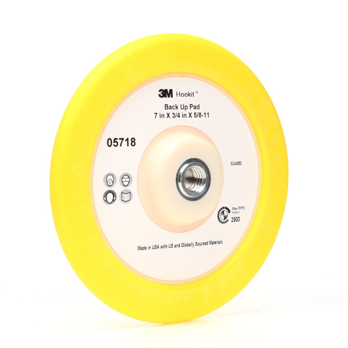 3M 05718 Hookit Back Up Pad, Yellow, 7 in x 3/4 in x 5/8-11 (7000021277)