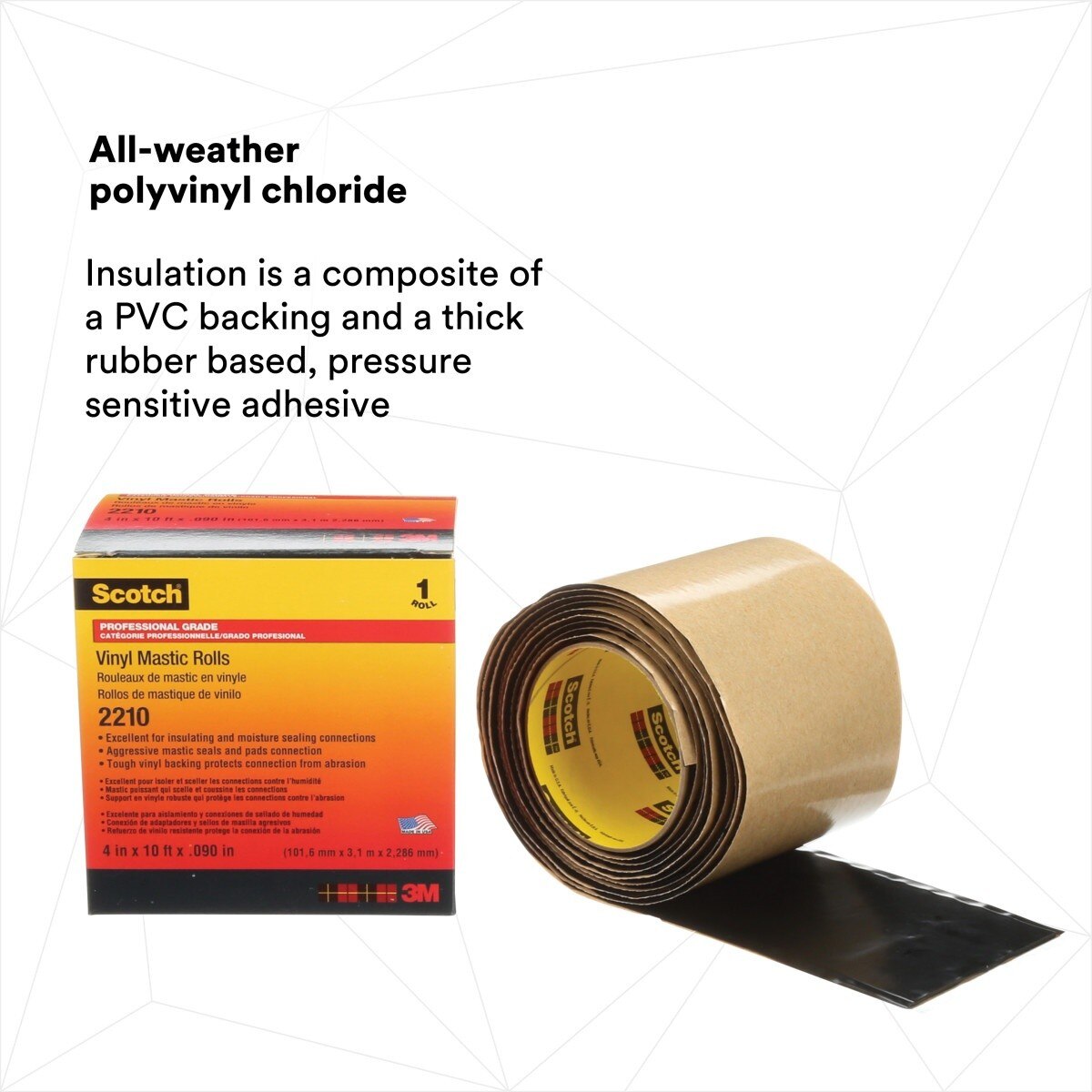 3M Scotch 2210 Vinyl Mastic Roll Electrical Tape, Self-Fusing Mastic, Black, 4 in x 10 ft (2210-4X10FT) (7000026559) - (10Pack) - 9