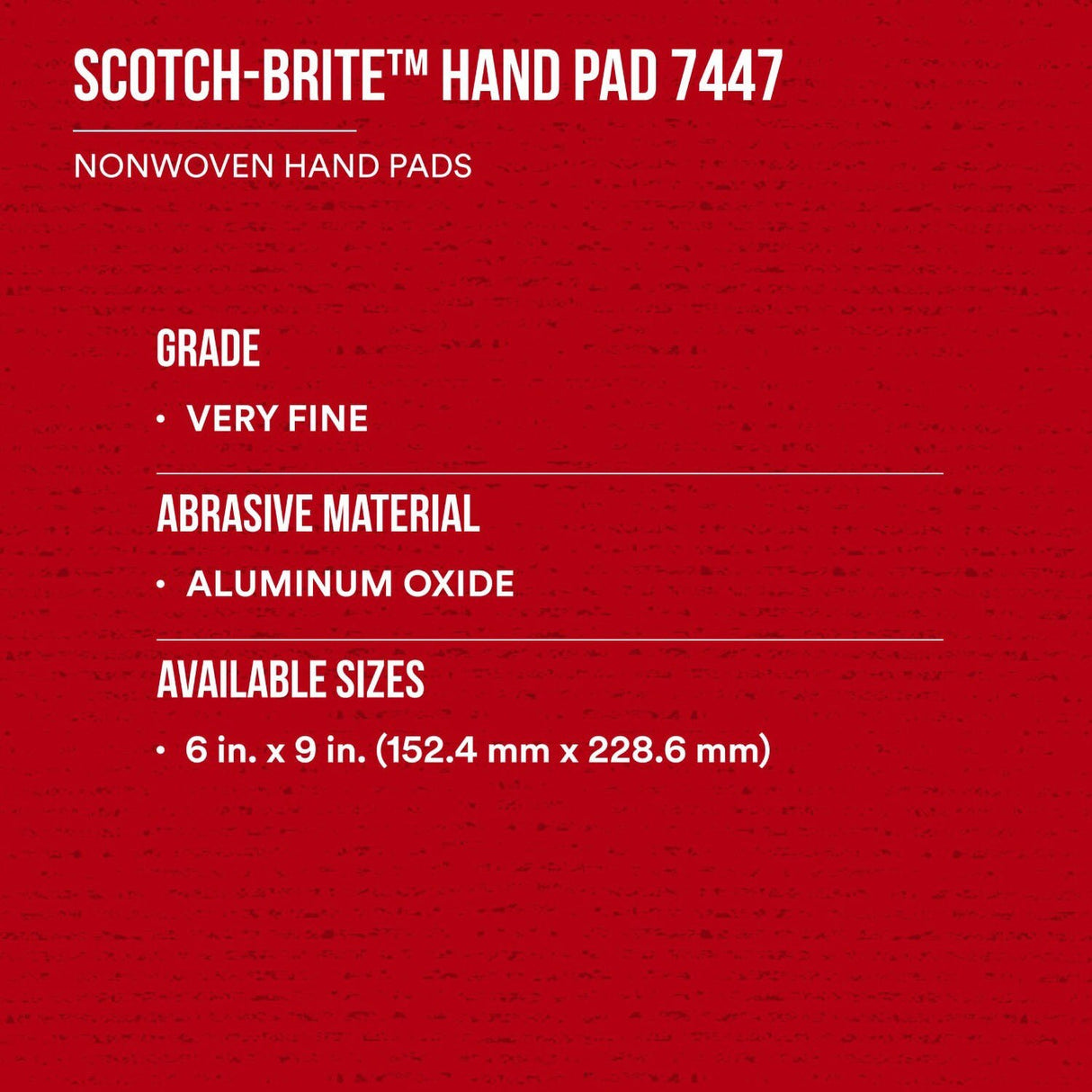3M HP-HP 7447 Scotch-Brite General Purpose Hand Pad, Very Fine, Aluminum Oxide, Maroon, 6 in x 9 in (7000027560) (60 Pack) - 7
