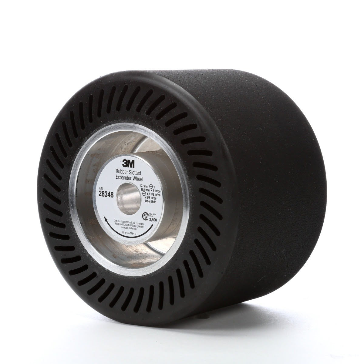 3M 28348 Rubber Slotted Expander Wheel, 5 in x 3-1/2 in 5/8 in Arbor Hole (7000028221) - 3
