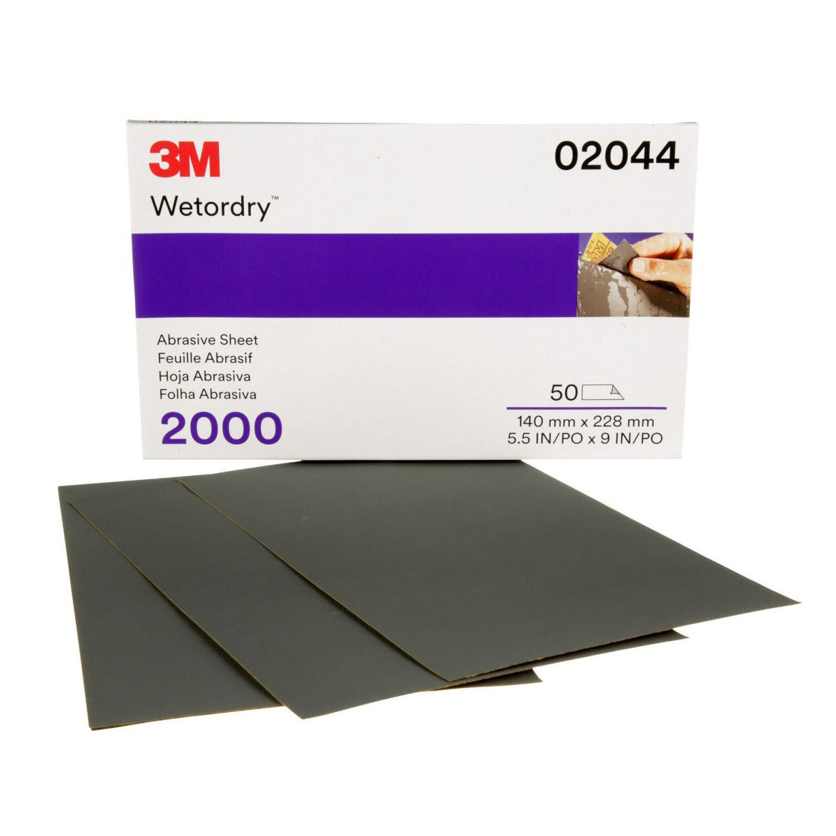 3M 401Q 02044 Abrasive Sheet, SiC 2000 Grit, Black, Wet/Dry, 5 1/2 in x 9 in (7000028328) (250 Pack) - 2