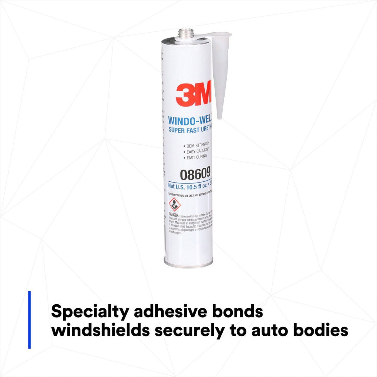 3M 08609 Super Fast Urethane Windshield Adhesive, Black, 10.5 fl oz (310 mL) Cartridge, One-Part Auto Glass Sealant (7000028403) - (12Pack) - 7