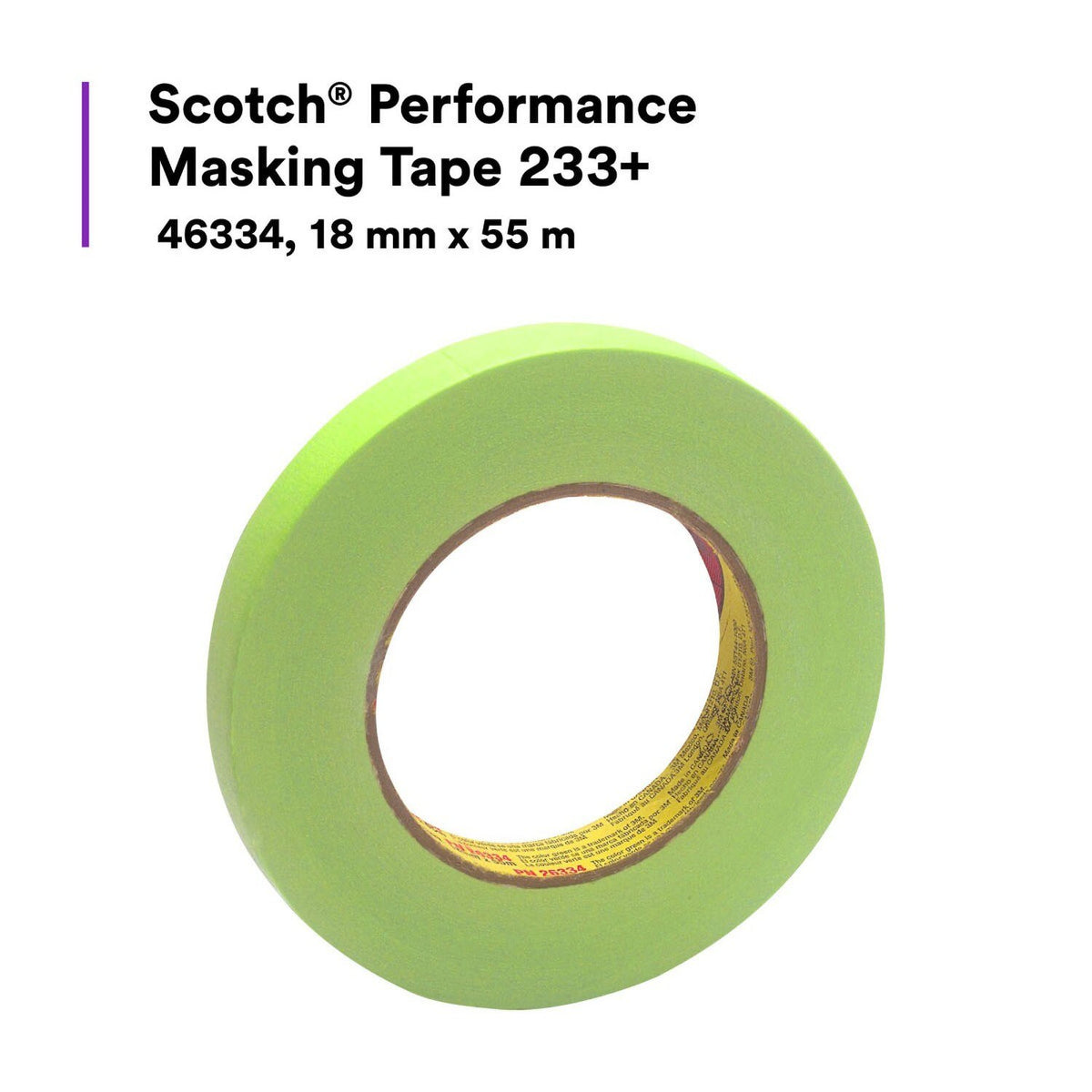 3M 233+ 46334 Scotch Performance Green Masking Tape, Crepe Paper, Rubber Adhesive, 18 mm x 55 m (7000028422) (48 Pack) - 6