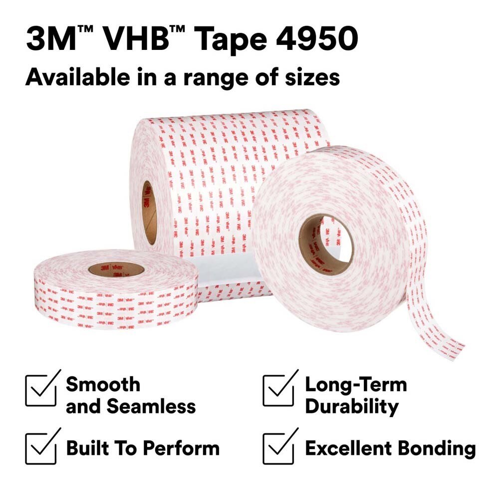 3M 4950 VHB Tape White, Mounting Tape 1 in x 36 yd 45.0 mil (7000028871) (9 Pack) - 6