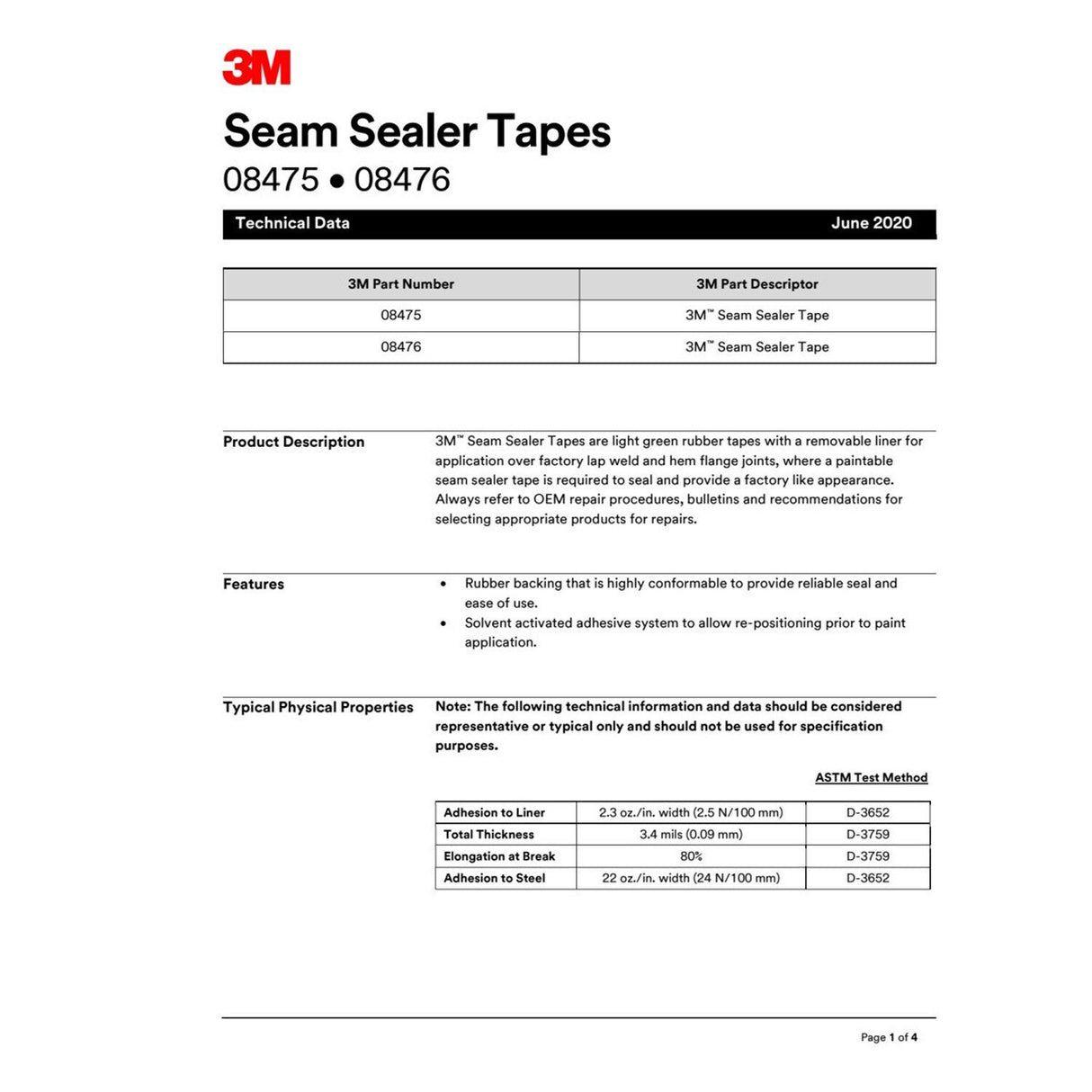 3M Seam Sealer Tape Roll, Rubber Backed, Solvent Activated Adhesive, 7/8 in x 30 ft (08476) (7000028970) - (12Pack) - 9