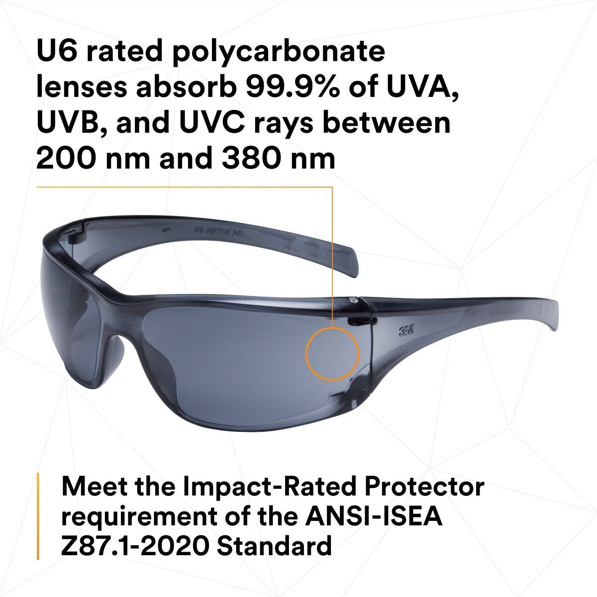 3M 11815-00000-20 Virtua AP Protective Safety Glasses, Gray Hard Coat Anti-scratch Lens, Gray Frame, Polycarbonate, 99.9 Percent UV (7000030050) - (20Pack) - 3