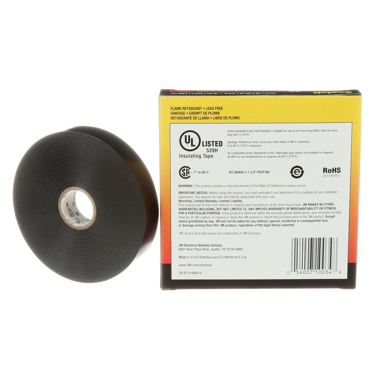 3M Scotch Heavy Duty Vinyl Electrical Tape 22, Black, 3/4 in x 36 yd (22-3/4X36YD) (7000031344) - (12Pack) - 6