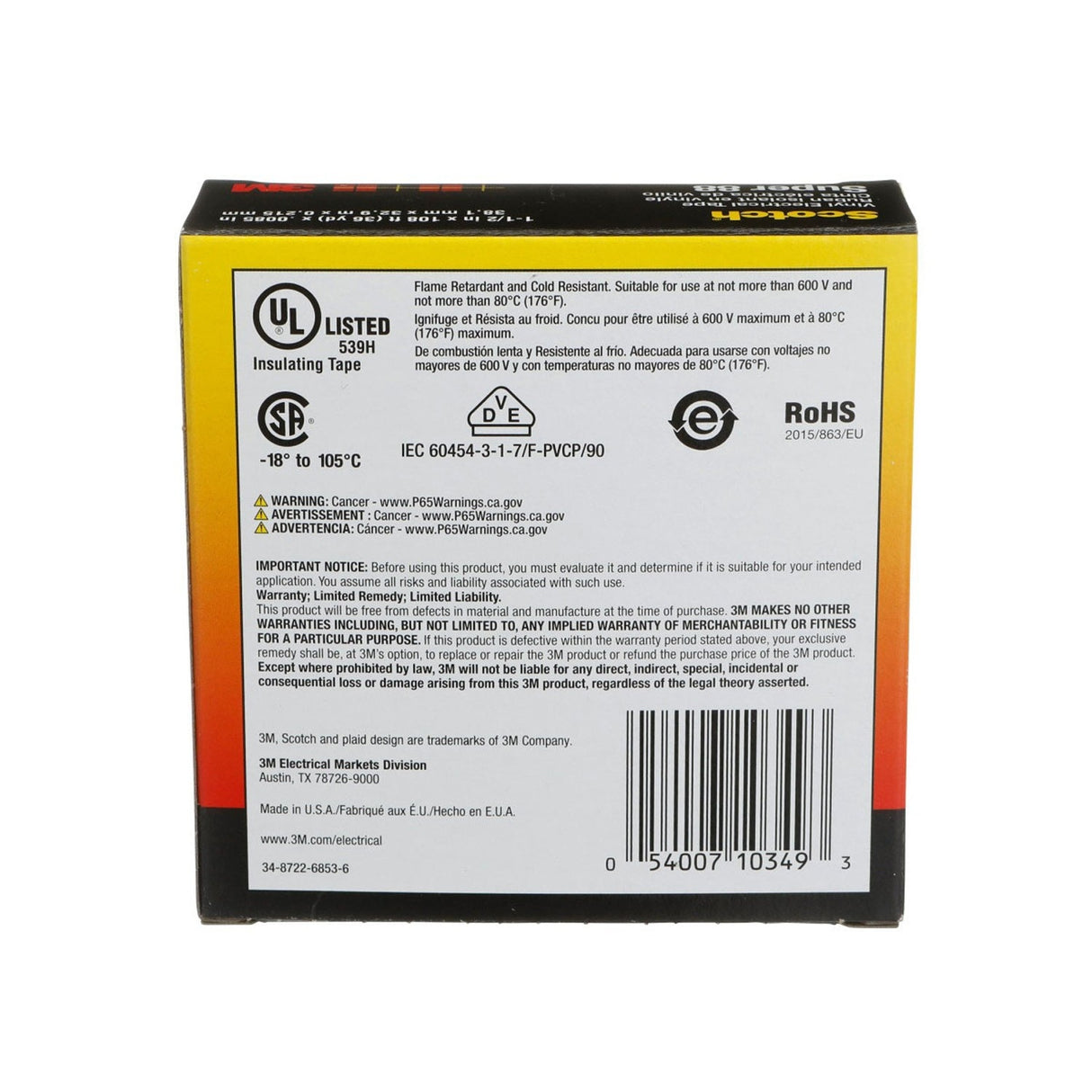 3M Super 88 88-1.5X36YD Scotch Vinyl Electrical Tape, Black, 1-1/2 in x 36 yd, Premium Grade, Rubber Resin Adhesive, PVC Backing, All-Season Heavy Duty Electrical Tape (7000031459) - (12Pack) - 8
