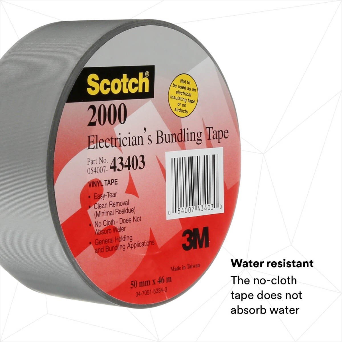 3M Scotch Electricians Duct Tape 2000, Gray, 2 in x 50 yd Roll (2000-2X50YD) (7000031684) - (12Pack) - 2