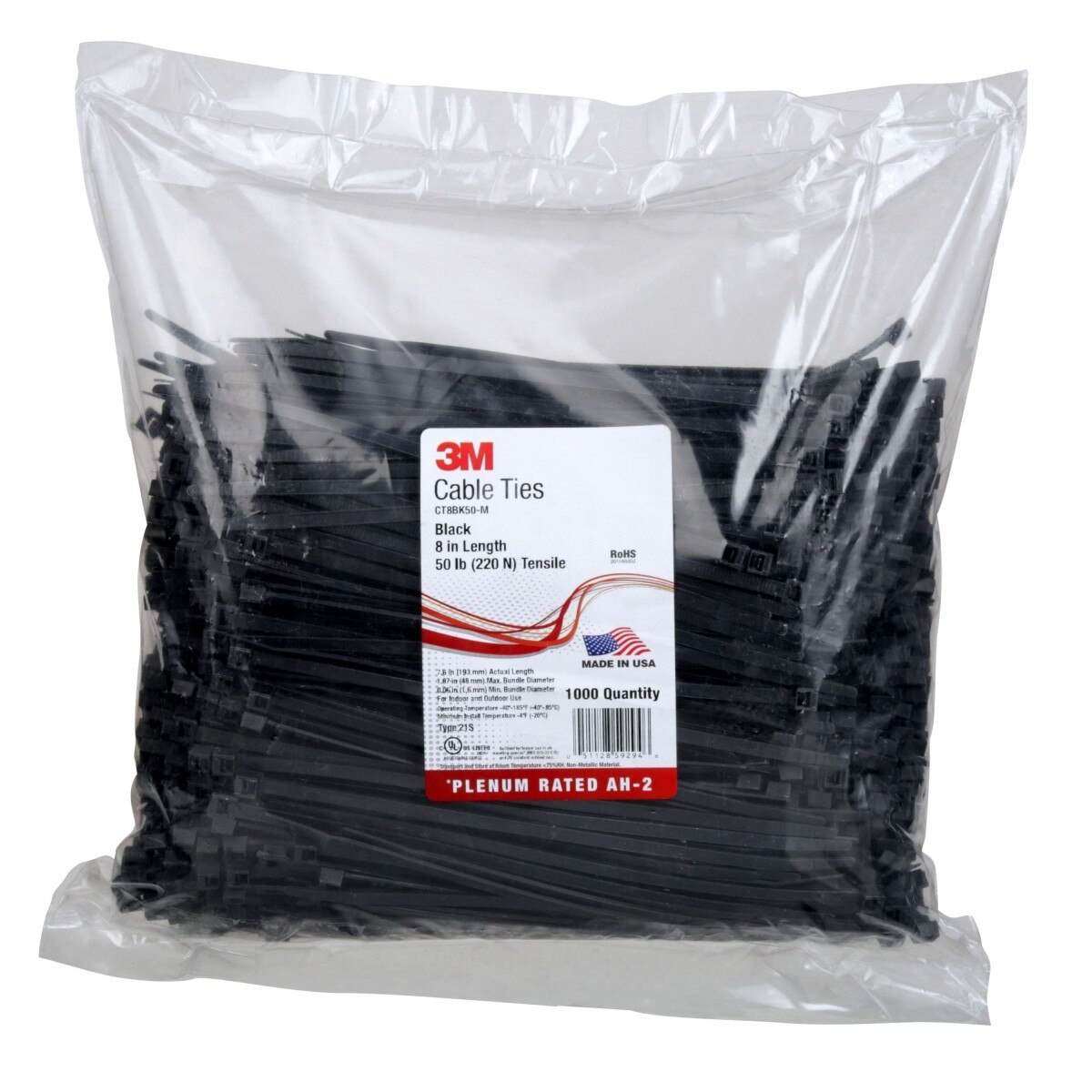 3M CT8BK50-M Standard Nylon Cable Tie, Black, 50 lbs, 3/16 in x 7-19/32 in (7000031854) (10000 Pack) - 3