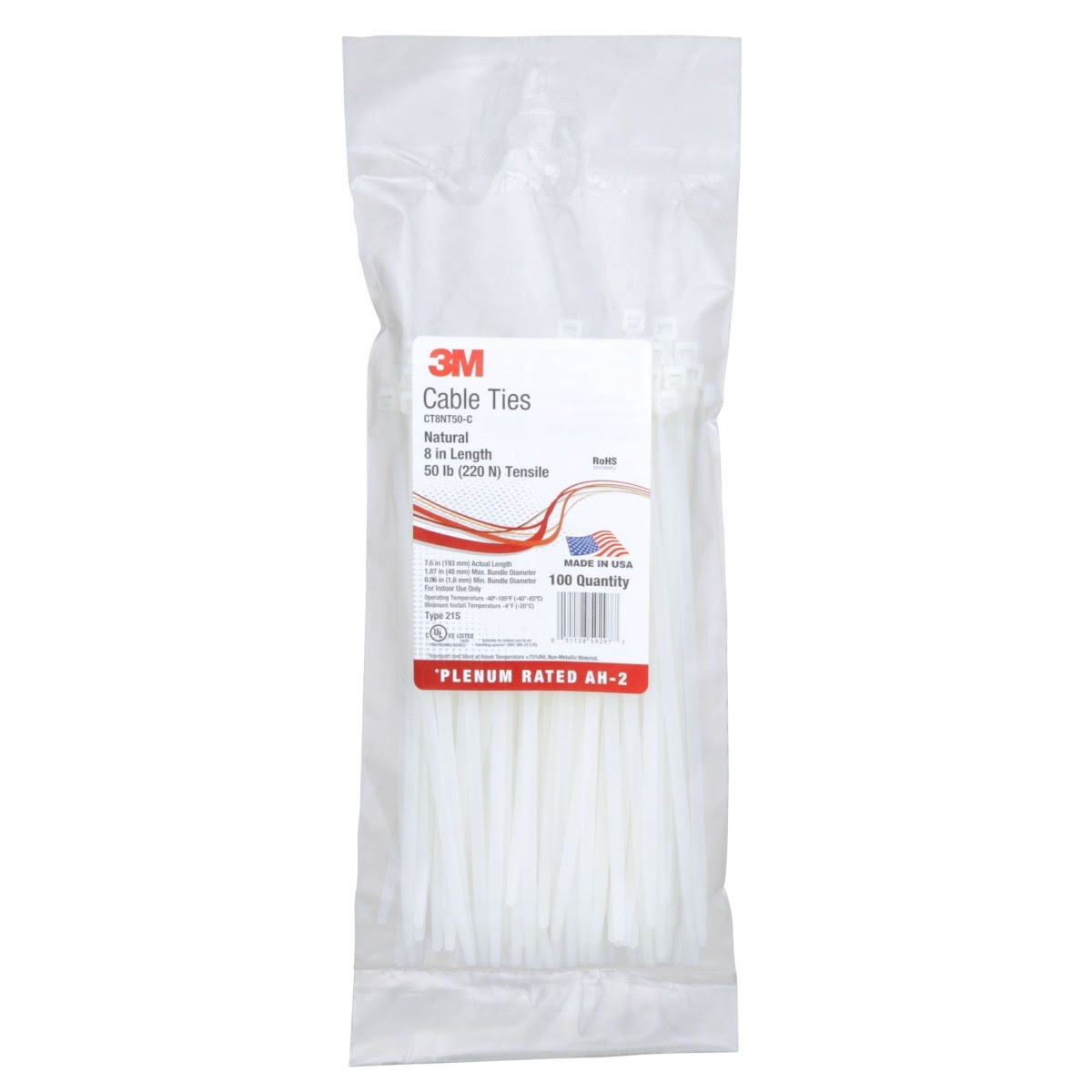 3M CT8NT50-C Standard Nylon Cable Tie Natural 8 in 50 lb Tensile (7000031855) (1000 Pack) - 2