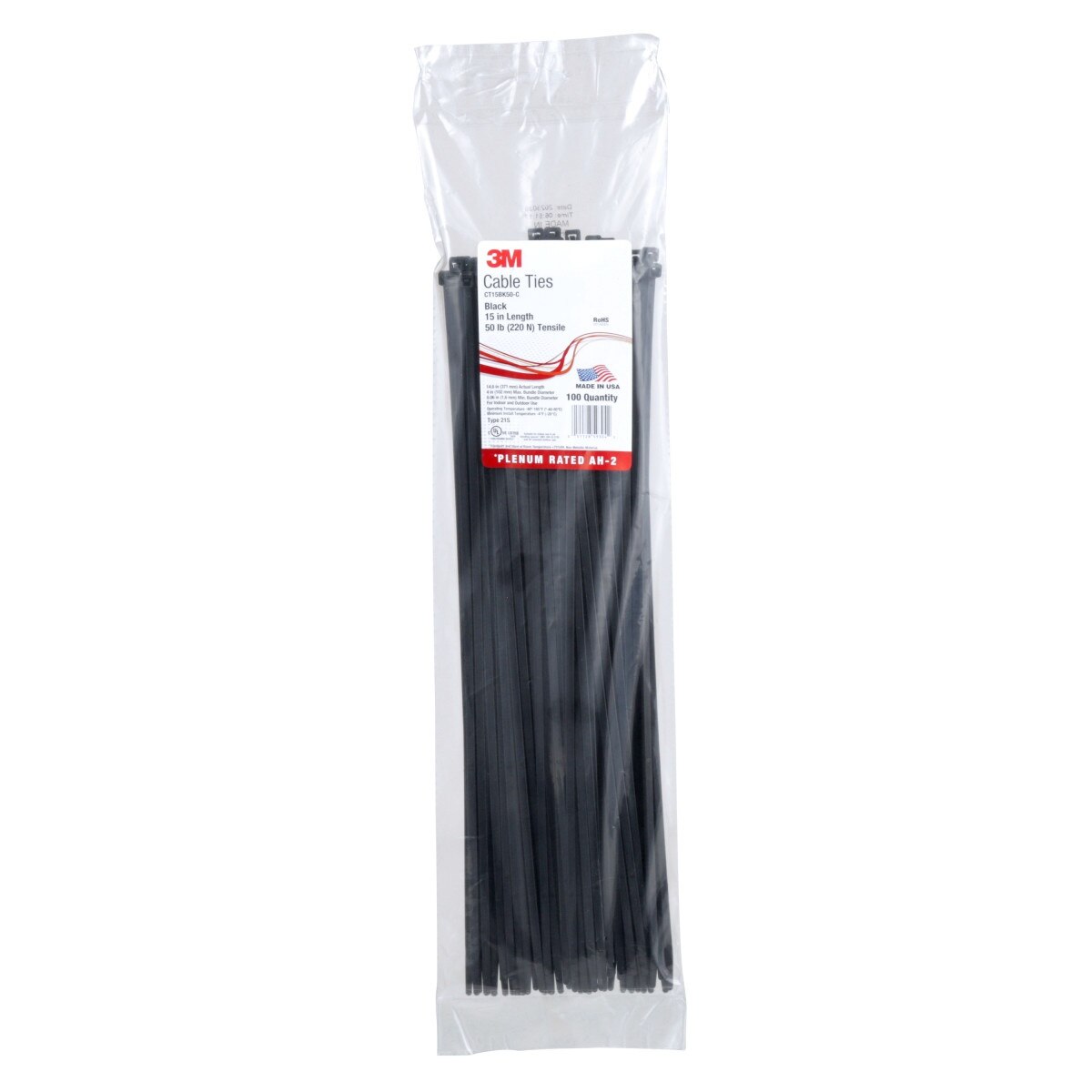 3M CT15BK50-C Cable Tie, Standard Nylon, Black, 15 in, 50 lb Tensile (7000031857) (500 Pack) - 4