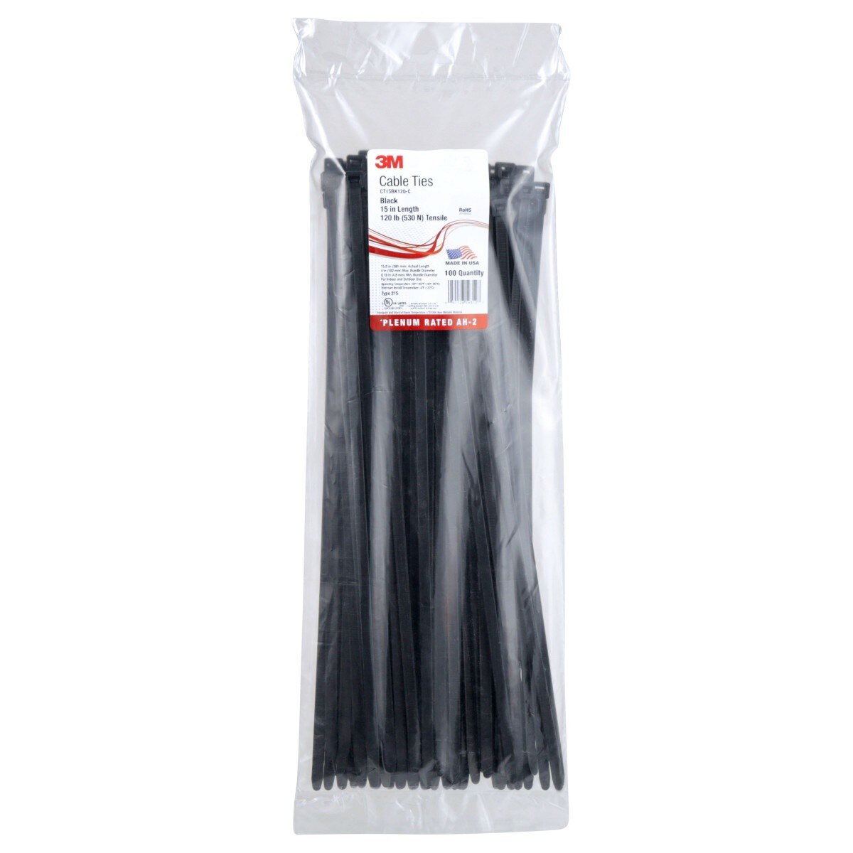 3M CT15BK120-C Black Standard Nylon Cable Tie, Self-locking, 15 in, 120 lb Tensile Strength (7000031860) (500 Pack) - 4
