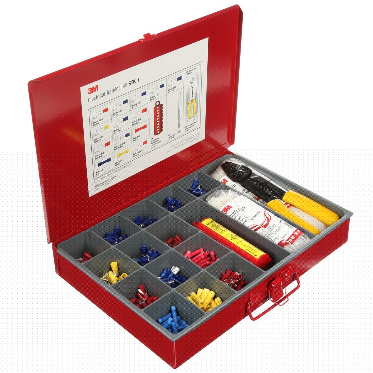 3M STK-1 Durable Metal Terminal Kit with 650 Insulated Terminals, 200 Cable Ties, TH-440 Crimp Tool and STD-0-9 Tape Dispenser, Red (7000036237) - 3