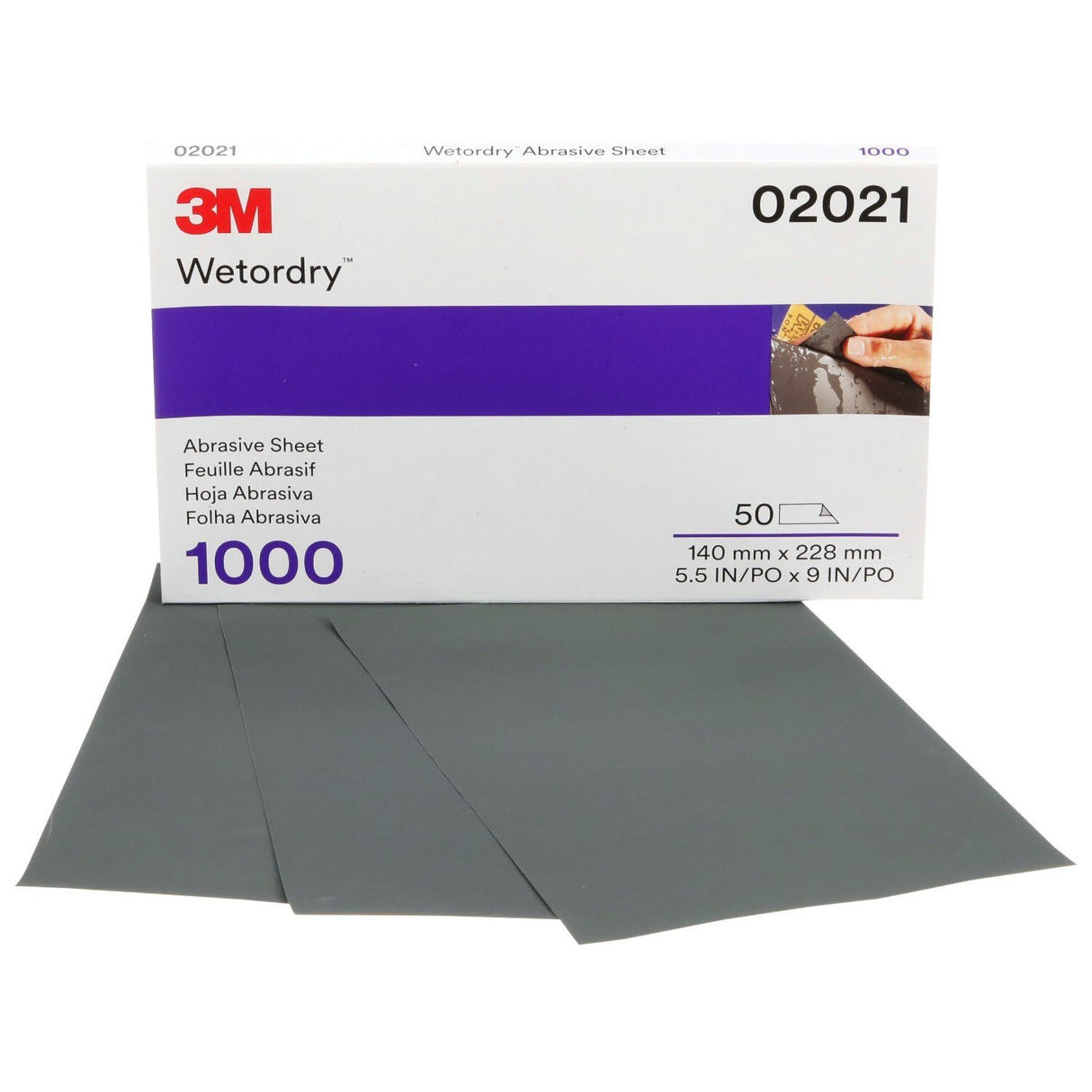 3M 401Q 02021 Abrasive Sheet, 1000 Grit, 5 1/2 in x 9 in (7000042501) (250 Pack) - 2