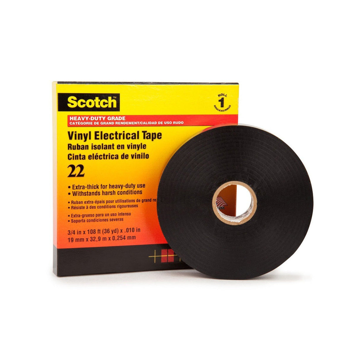3M Scotch Vinyl Electrical Tape 22, 1 in x 36 yd, Black (22-1X36YD) (7000042539) - (12Pack)