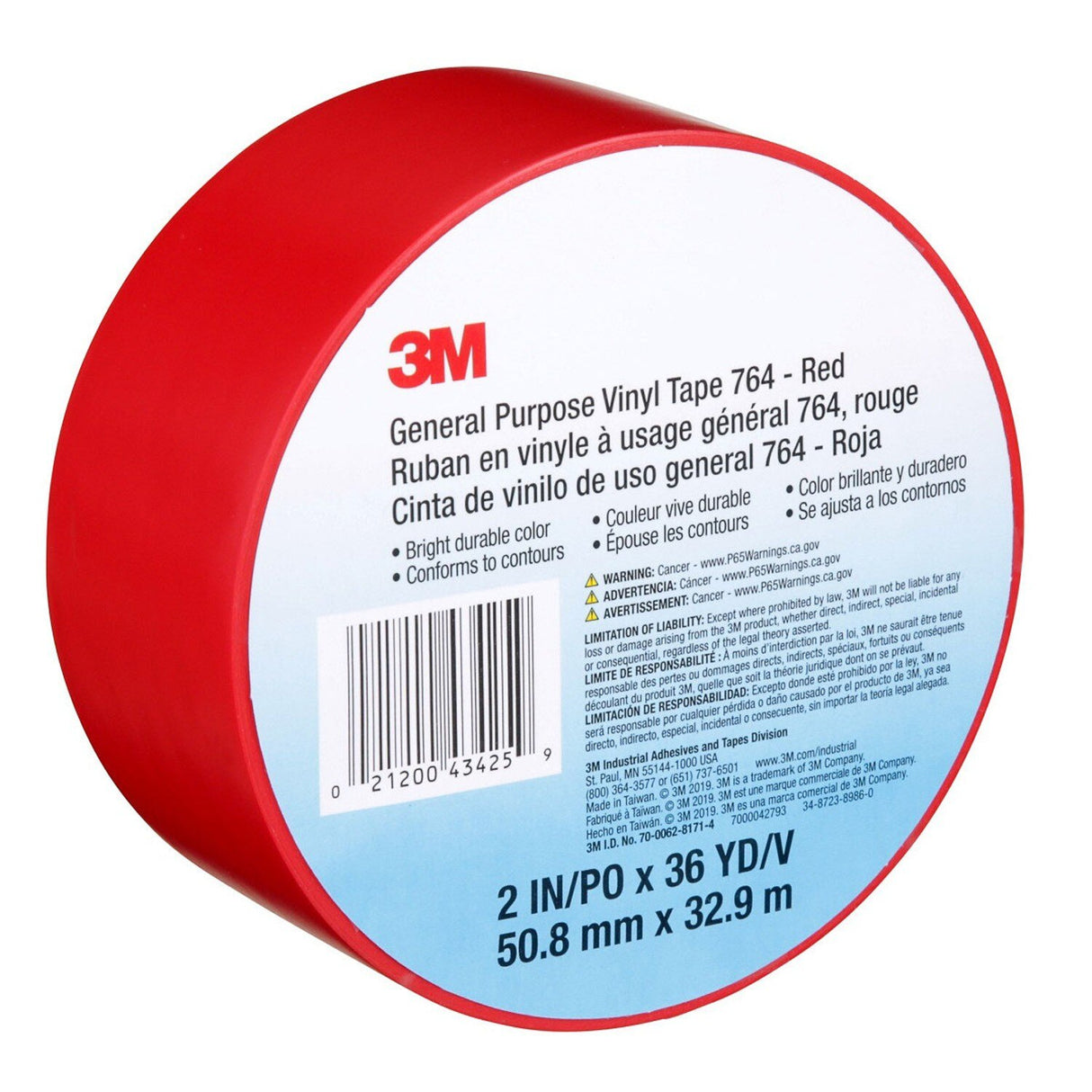 3M 764 General Purpose Vinyl Tape, Red, 2 in x 36 yd (7000042793) - (24Pack) - 6