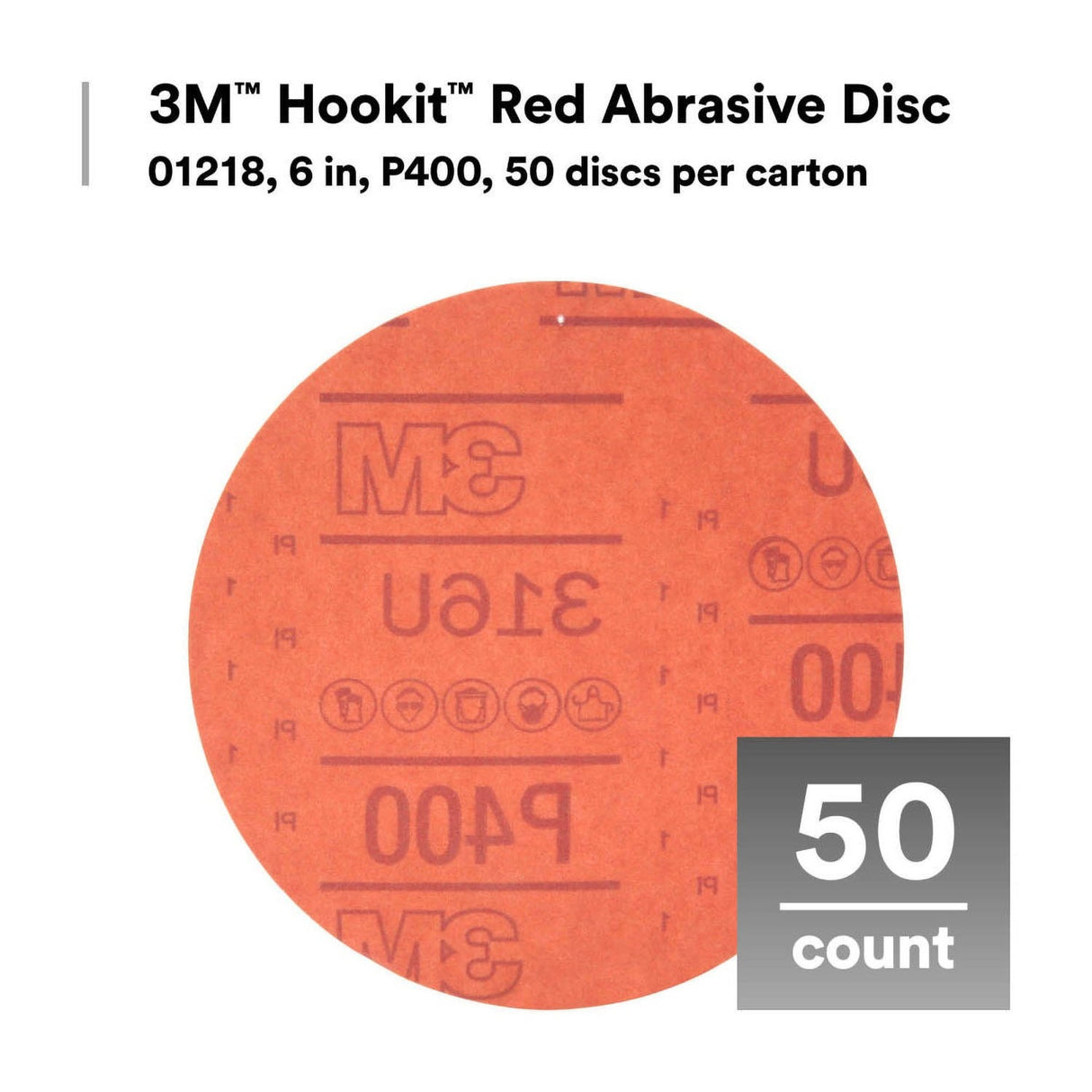 3M 316U 01218 Hookit Red Abrasive Disc, Aluminum Oxide, P400, Red, 6 in (7000045463) (300 Pack) - 2