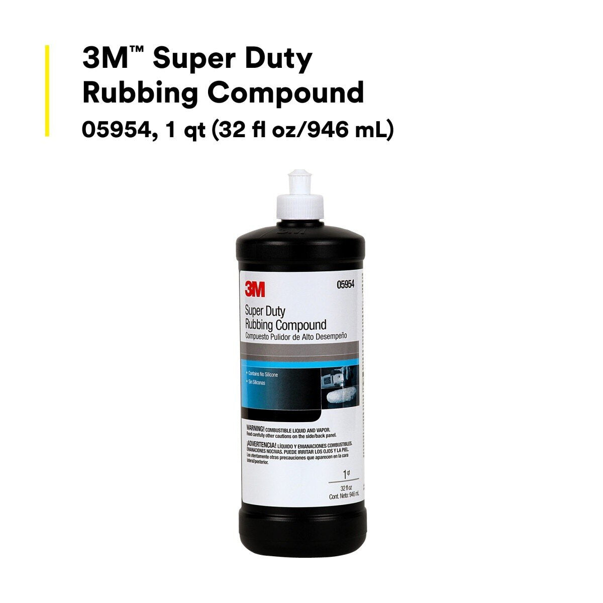 3M 05954 Super Duty Rubbing Compound, 1 qt 32 fl oz/946 mL, Body Shop Safe, No Waxes or Silicones (7000045494) - (6Pack) - 9