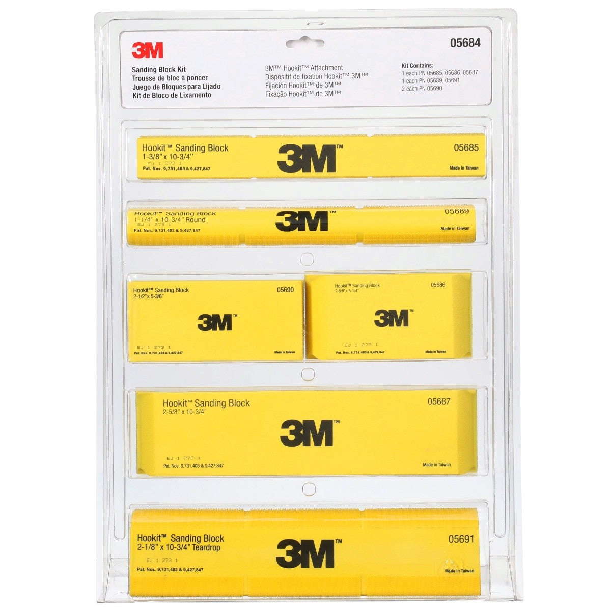 3M Hookit Sanding Block Kit, Hook and Loop, Yellow, Plastic (05684) (7000045510) - (6Pack) - 5