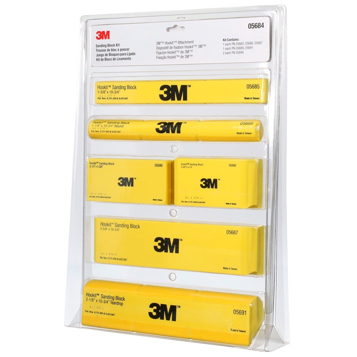 3M Hookit Sanding Block Kit, Hook and Loop, Yellow, Plastic (05684) (7000045510) - (6Pack) - 6